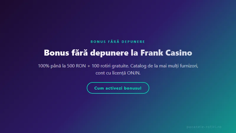 Structura bonus Bonus fără depunere la Frank Casino