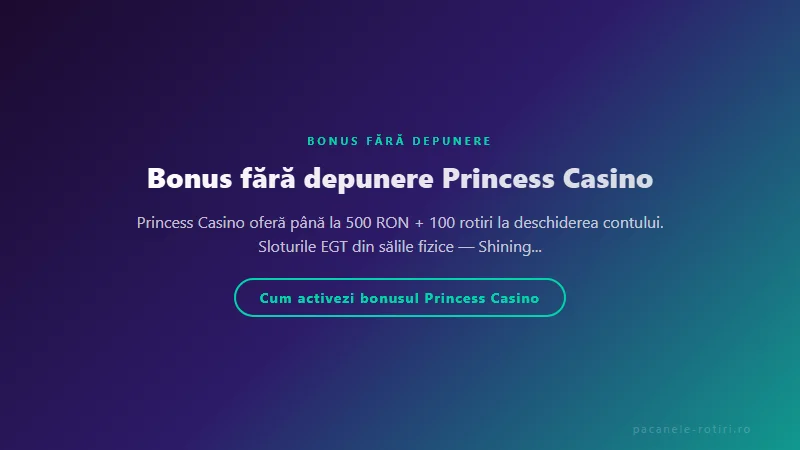 Structura bonus Bonus fără depunere Princess Casino