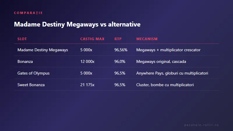 Comparație Madame Destiny Megaways vs alternative