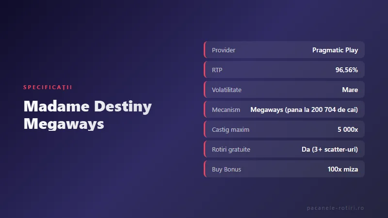 Specificații Madame Destiny Megaways