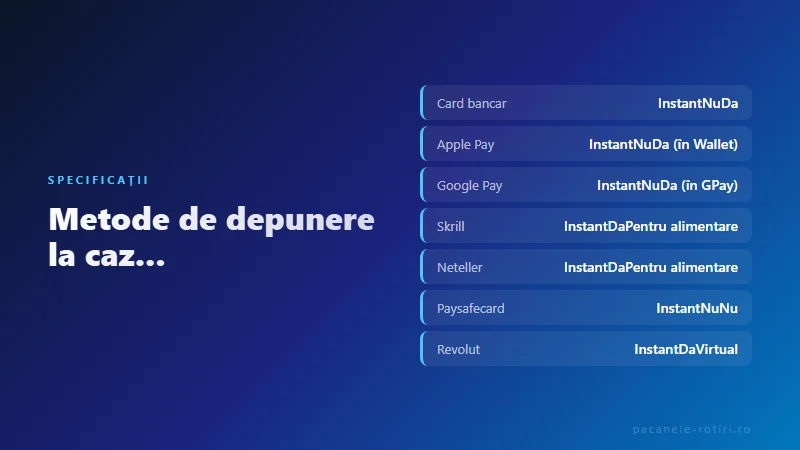 Specificații Metode de depunere la cazino online