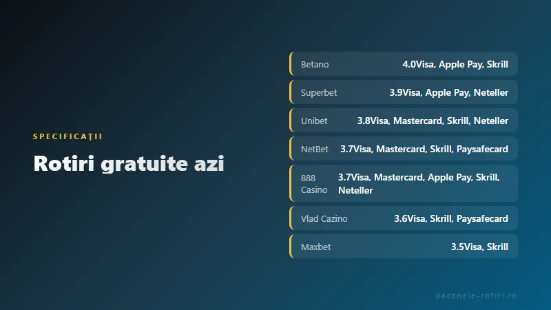 Specificații Rotiri gratuite azi
